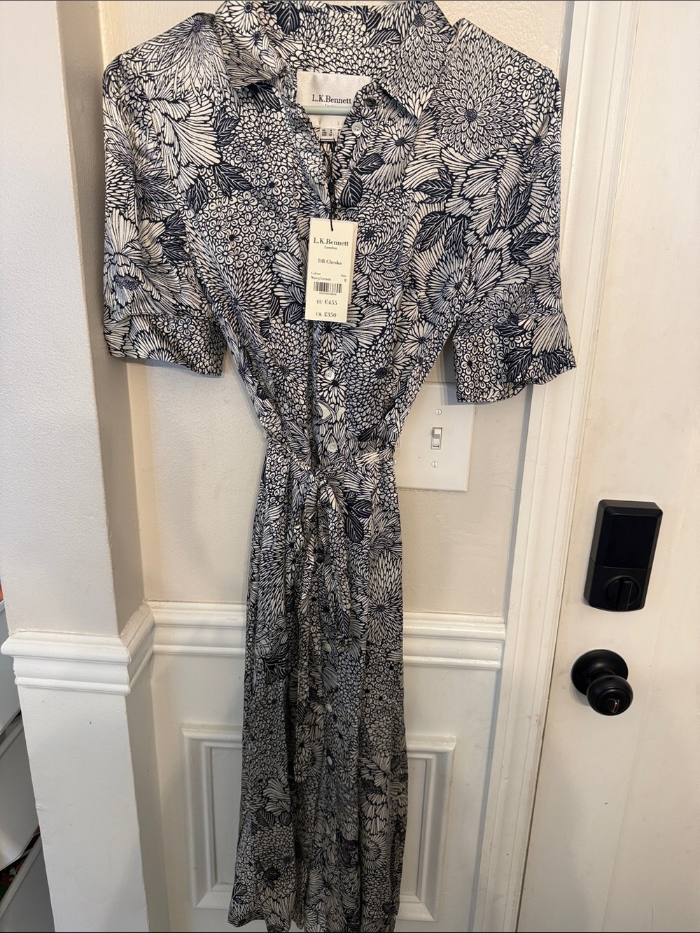 LK Bennett Black and White Floral Maxi Shirt Dress